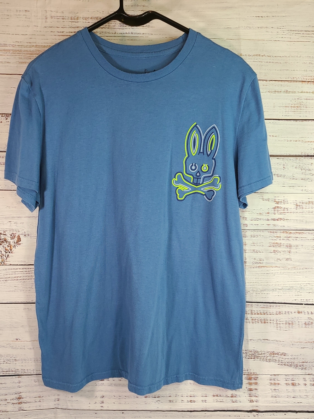 Psycho Bunny Blue Short Sleeve Tee with Neon Green Accent Size M